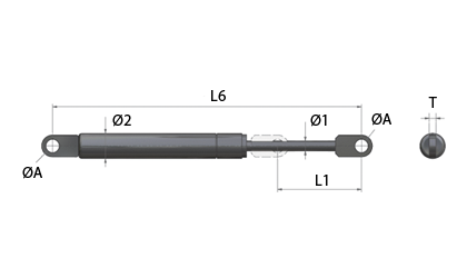 Schematische tekening - Gasdrukveer gelaste uiteinden