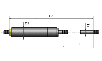 Technische tekening - Schroefdraad aan beide uiteinden. Reduceerbare kracht. Zwart gelakt.