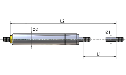 Technische tekening - Schroefdraad aan beide uiteinden. Reduceerbare kracht. Roestvrij staal